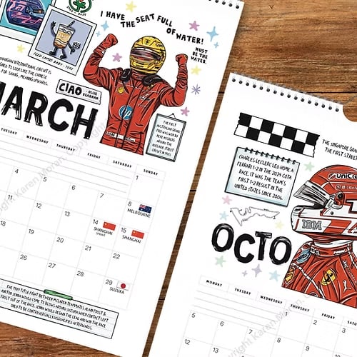 ๐๏ธ๐
F1 Scrapbook Race Calendar 2026 โ The ultimate wall calendar for racing fans